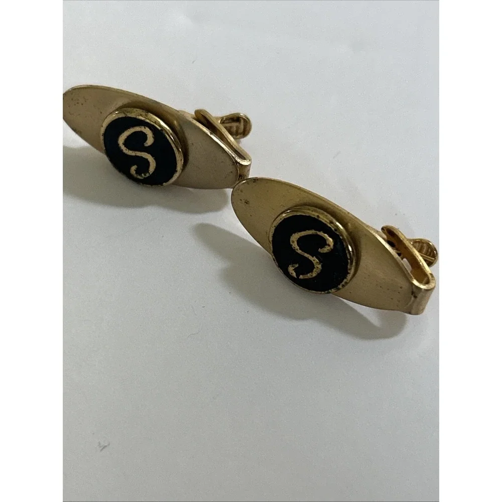 Vintage Monogram Letter S Initial Gold Tone Men's Cuff Links